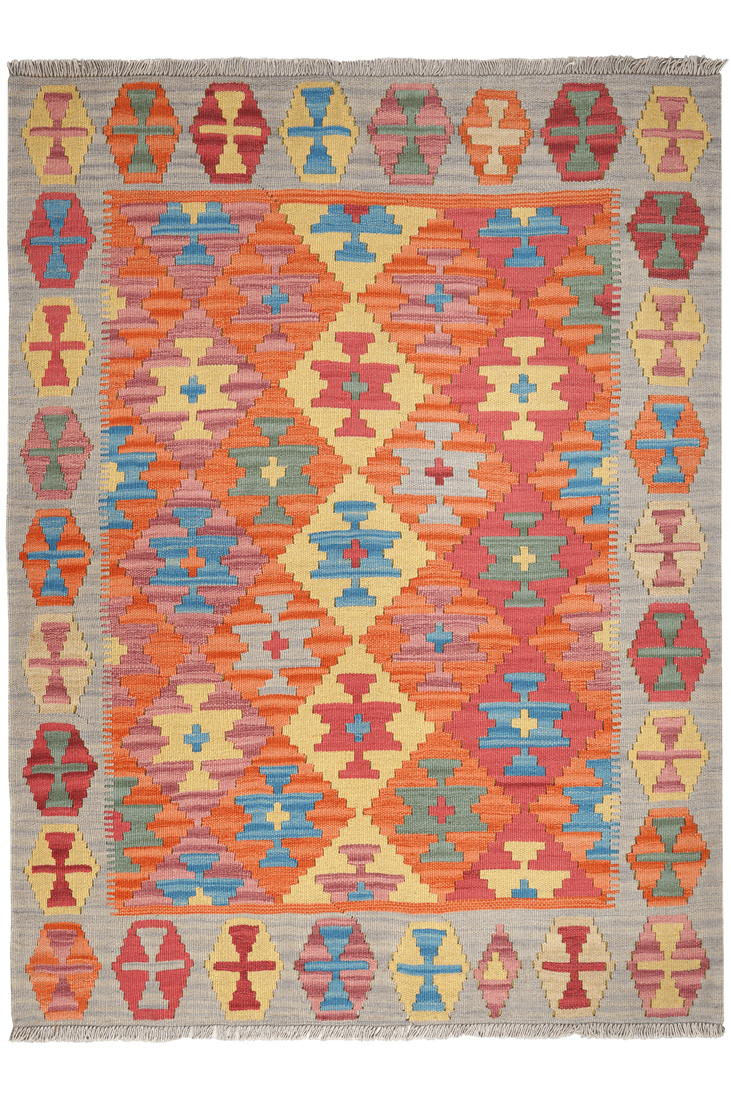 Kelim Gashgai — Handmade, 132x176 cm, Red, 100% Virgin Wool | Main view