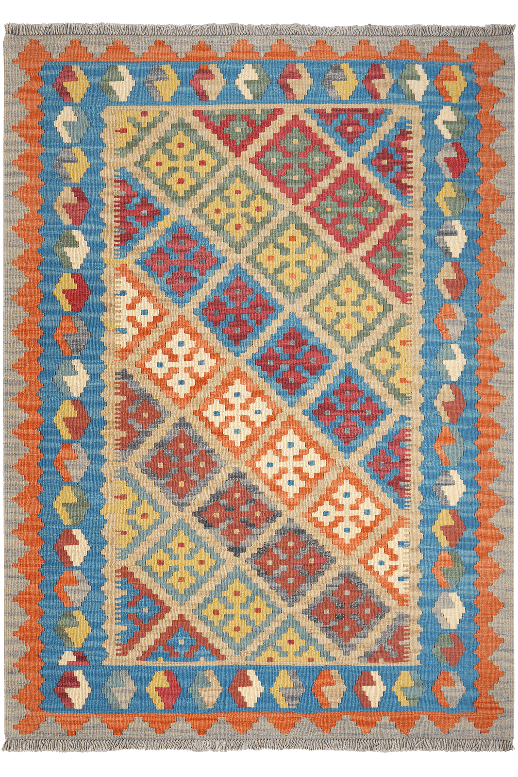 Kelim Gashgai — Handmade, 130x180 cm, Beige, 100% Virgin Wool | Main view