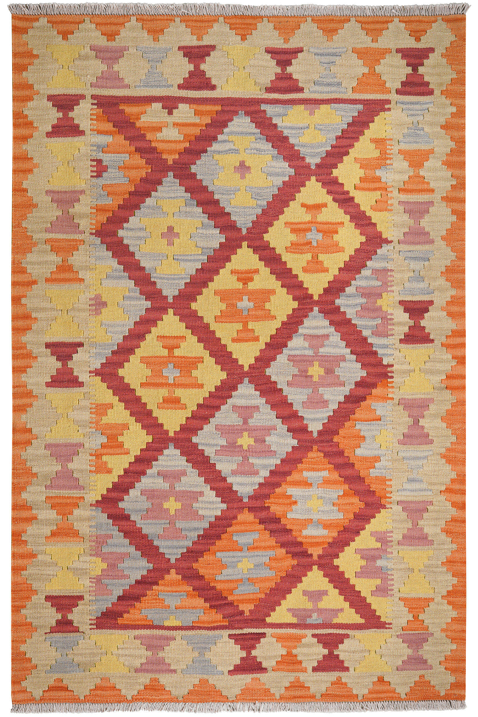 Kelim Gashgai — Handgefertigt, 197x129 cm, Beige, 100% Virgin Wool | Main view