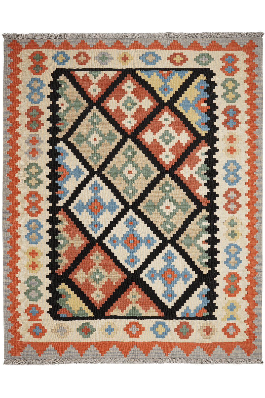 Kelim Gashgai — Handmade, 152x190 cm, Black, 100% Virgin Wool | Main view
