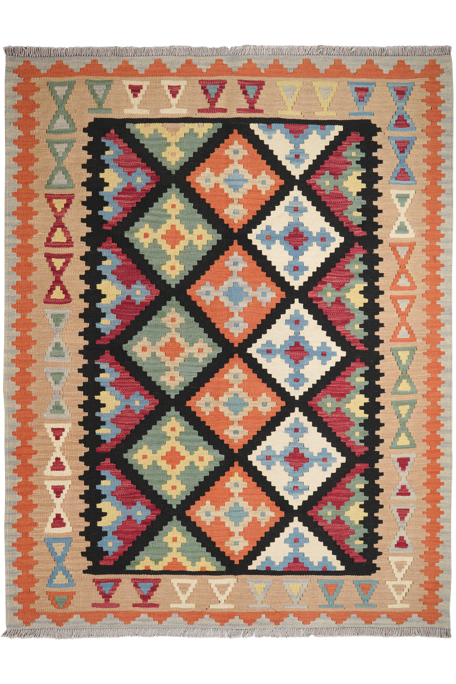Kelim Gashgai — Handgefertigt, 202x157 cm, Beige, 100% Virgin Wool | Main view