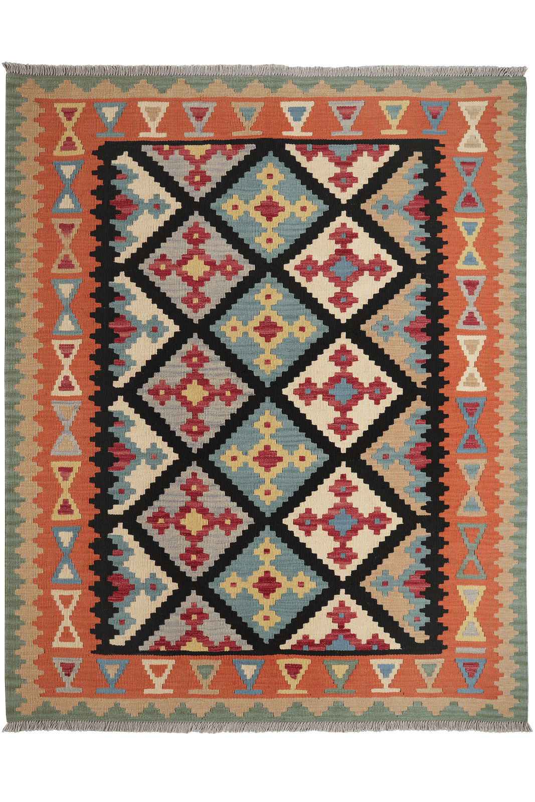Kelim Gashgai — Handmade, 159x195 cm, Black, 100% Virgin Wool | Main view
