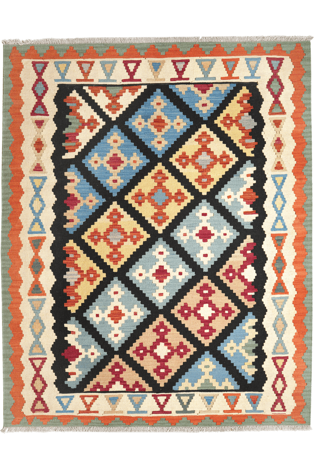 Kelim Gashgai — Handmade, 161x201 cm, Black, 100% Virgin Wool | Main view