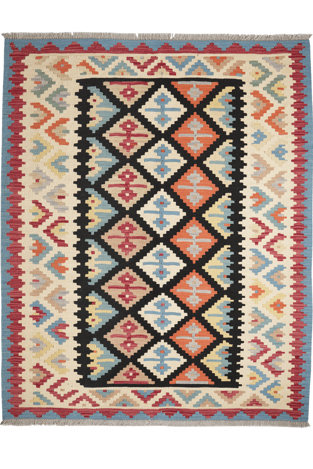 Kelim Gashgai — Handmade, 158x197 cm, Black, 100% Virgin Wool | Main view