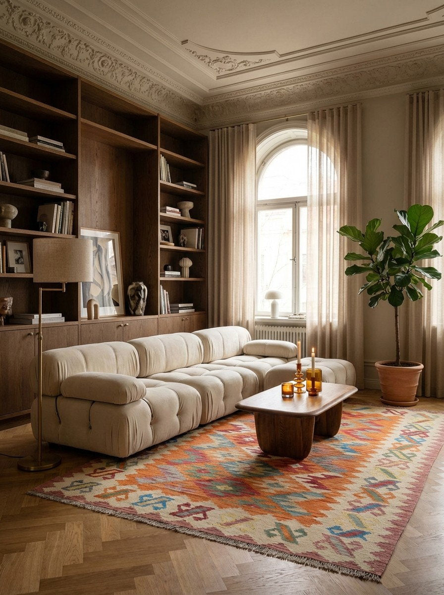 Kelim Gashgai — Handgefertigt, 240x171 cm, Beige, 100% Virgin Wool | Back view