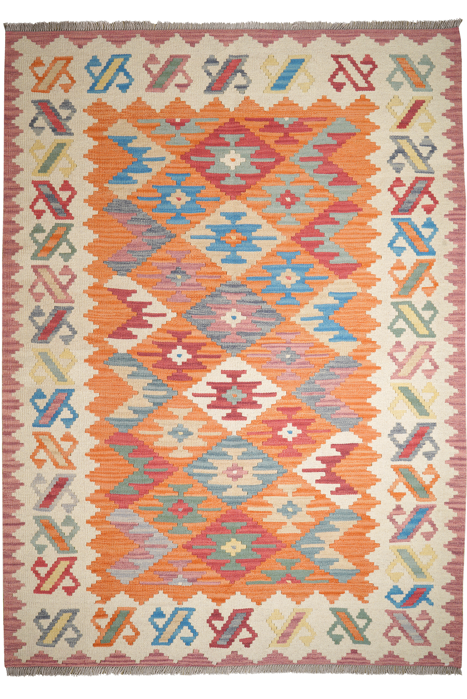 Kelim Gashgai — Handgefertigt, 240x171 cm, Beige, 100% Virgin Wool | Main view