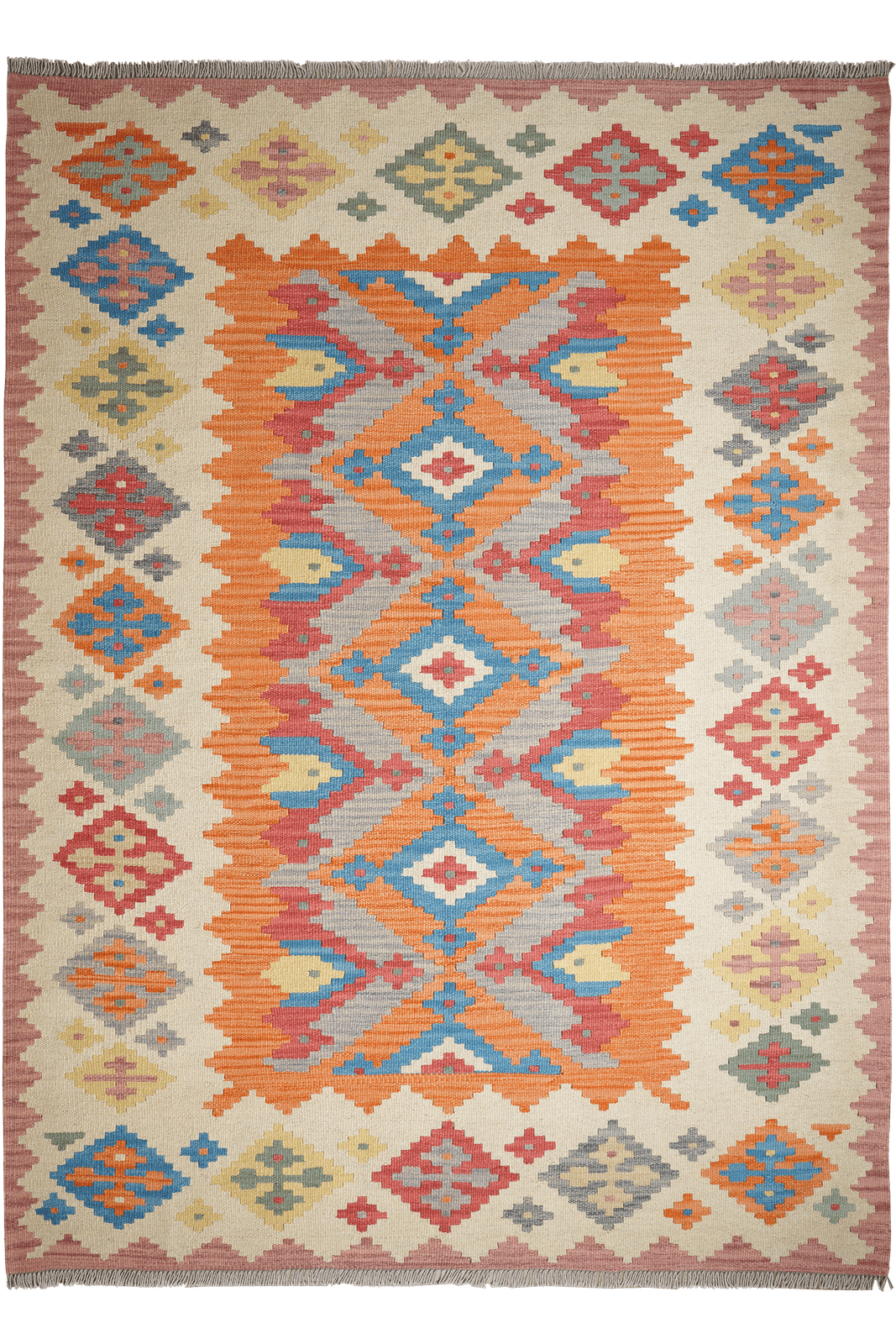 Kelim Gashgai — Handmade, 173x238 cm, Orange, 100% Virgin Wool | Main view