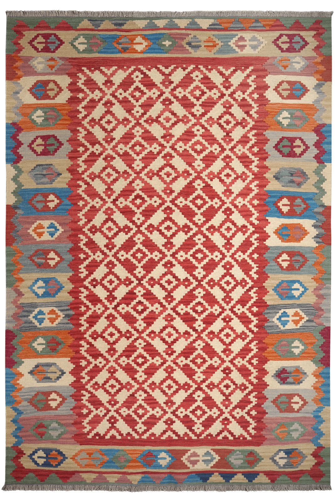 Kelim Gashgai — Handmade, 173x252 cm, Red, 100% Virgin Wool | Main view