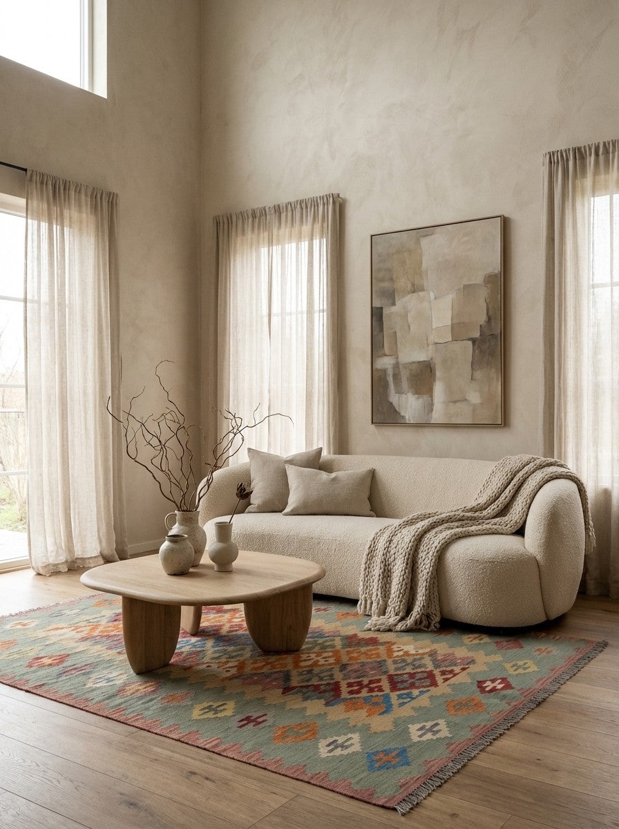 Kelim Gashgai — Handmade, 170x238 cm, Beige, 100% Virgin Wool | Detail view