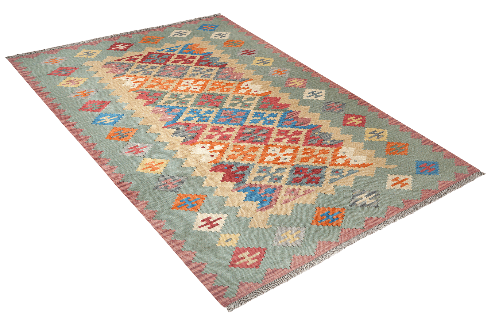 Kelim Gashgai — Handmade, 170x238 cm, Beige, 100% Virgin Wool | View 4