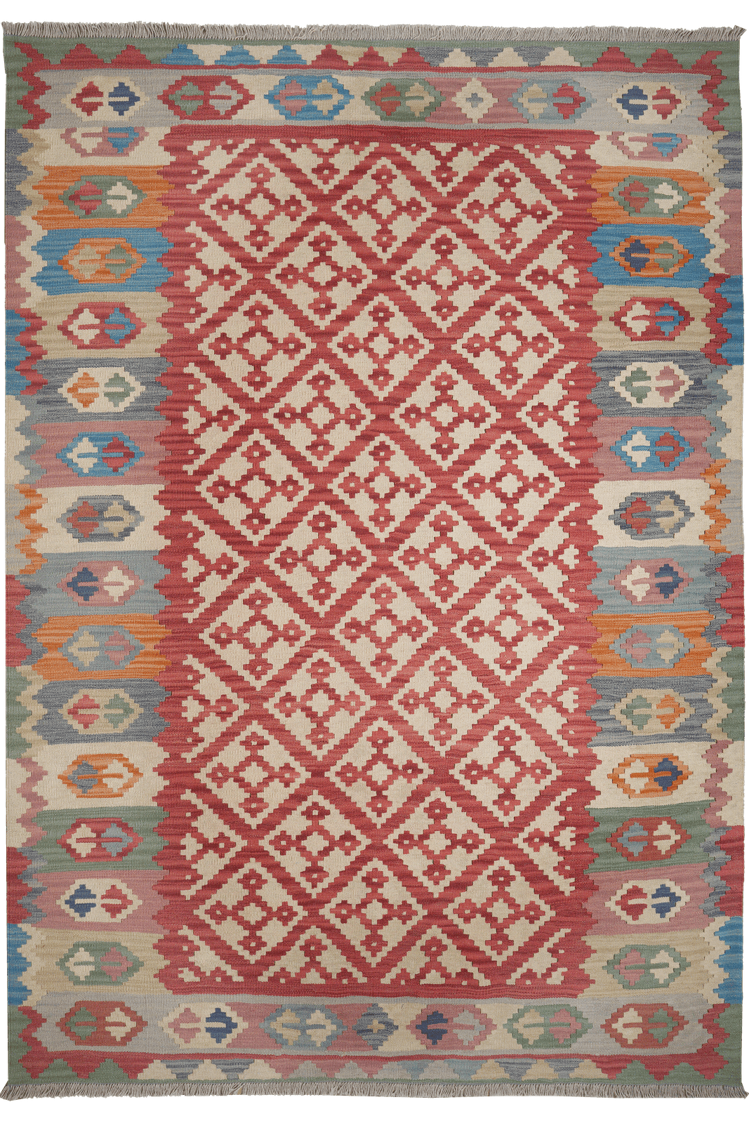 Kelim Gashgai — Handmade, 174x251 cm, Red, 100% Virgin Wool | Main view