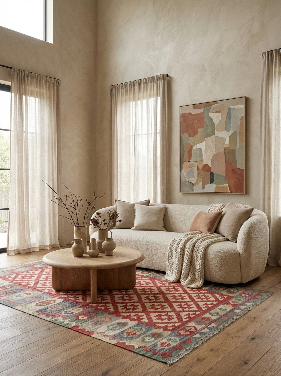 Kelim Gashgai — Handgefertigt, 256x177 cm, Bunt, 100% Virgin Wool | Detail view