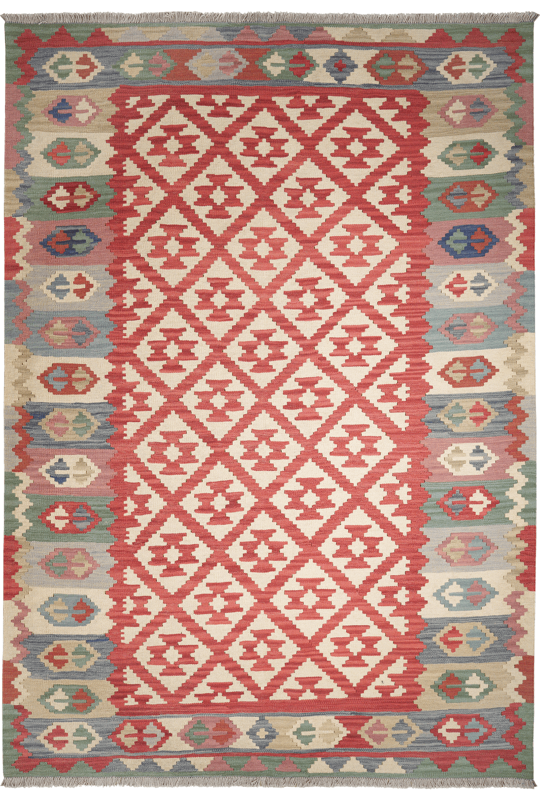Kelim Gashgai — Handmade, 177x256 cm, Red, 100% Virgin Wool | Main view