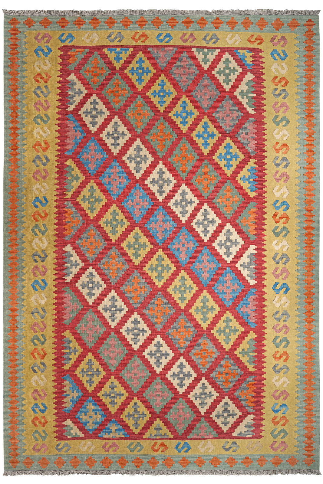 Kelim Gashgai — Handmade, 208x301 cm, Red, 100% Virgin Wool | Main view