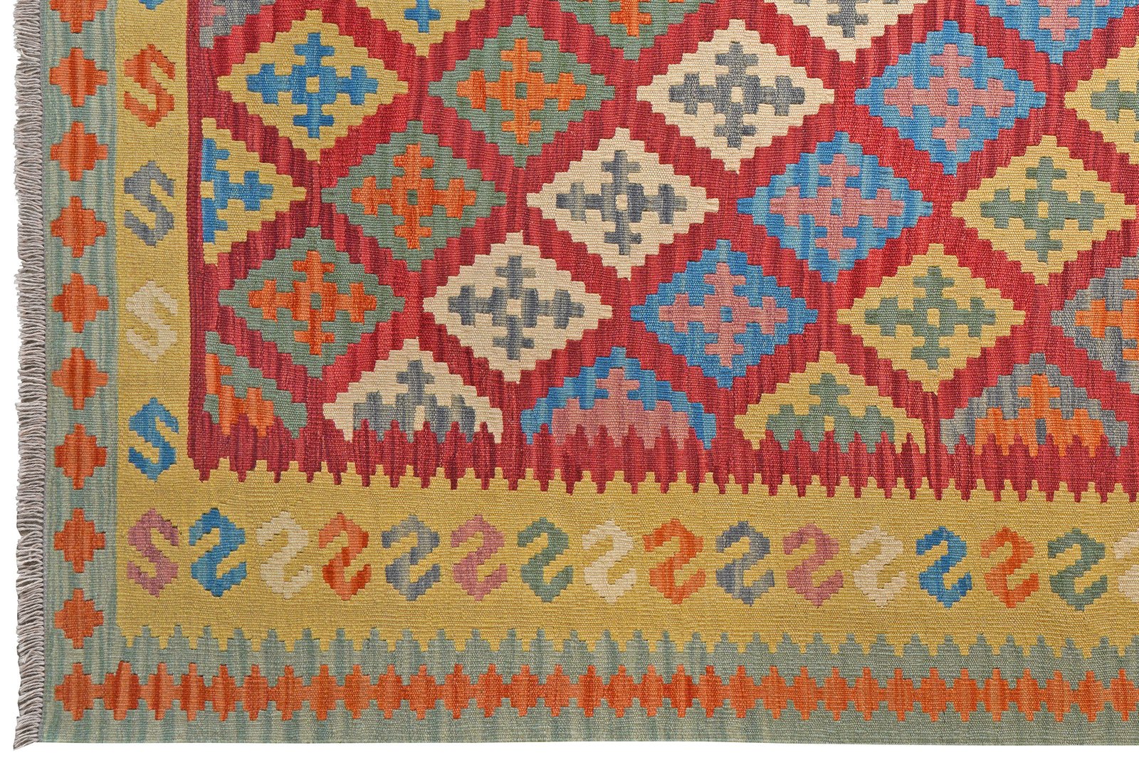 Kelim Gashgai — Handmade, 208x301 cm, Red, 100% Virgin Wool | View 3