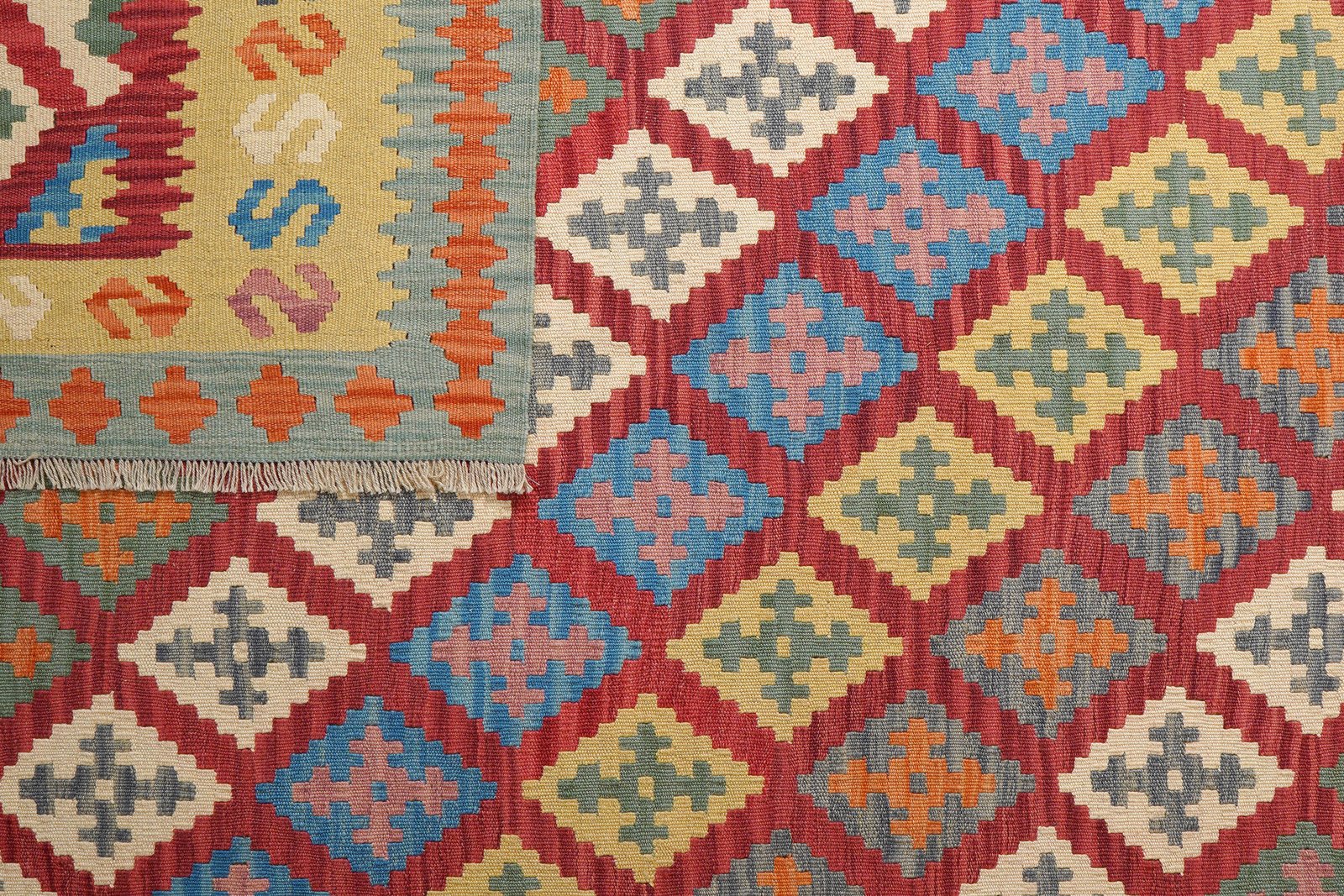 Kelim Gashgai — Handmade, 208x301 cm, Red, 100% Virgin Wool | View 6