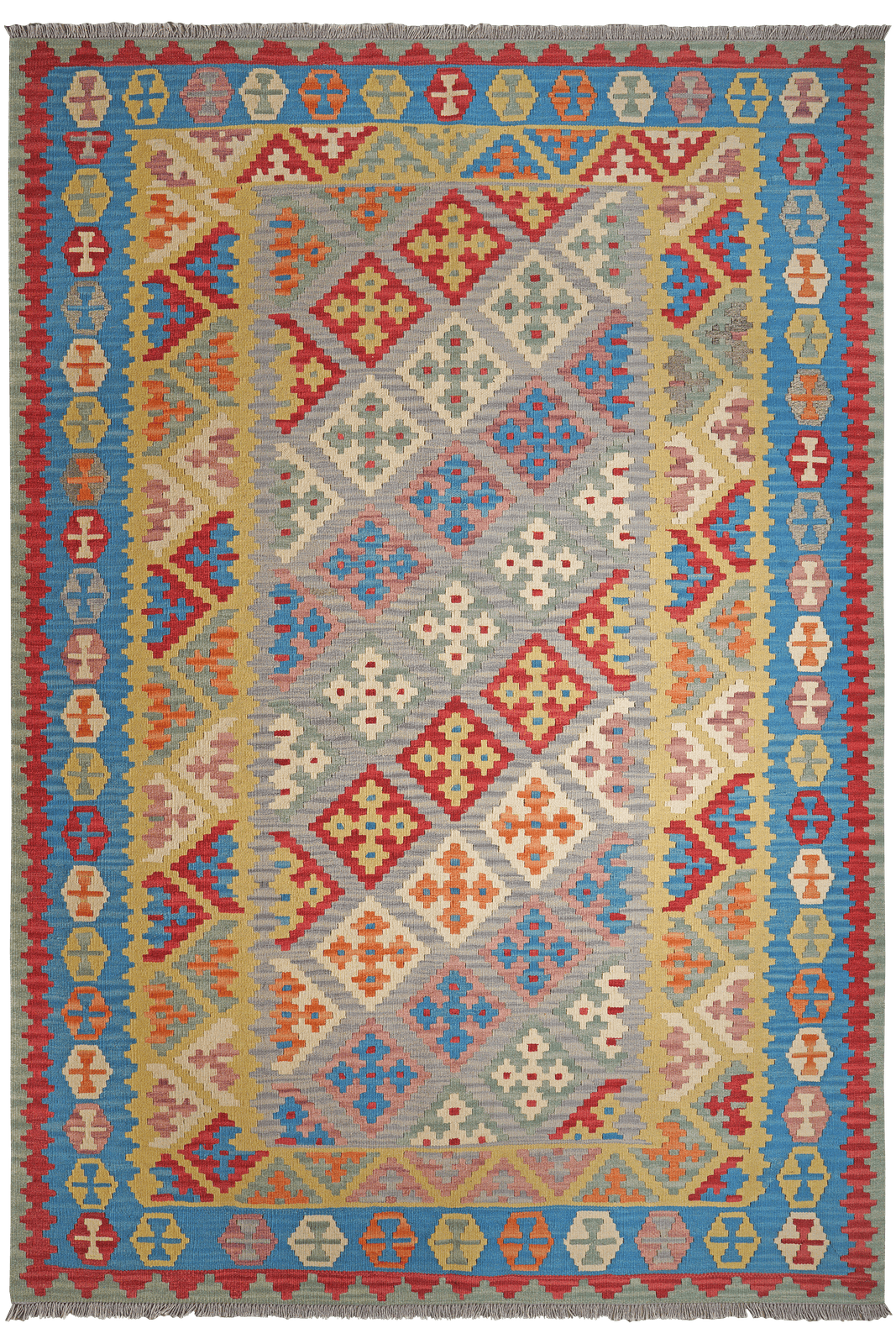 Kelim Gashgai — Handmade, 199x293 cm, Grey, 100% Virgin Wool | Main view