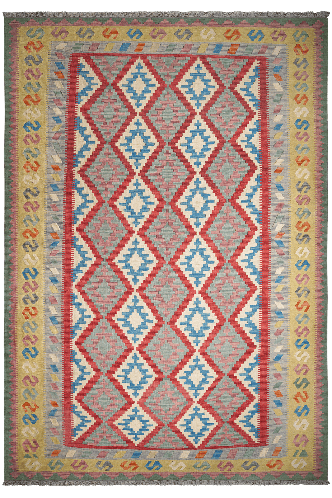 Kelim Gashgai — Handmade, 211x305 cm, Red, 100% Virgin Wool | Main view