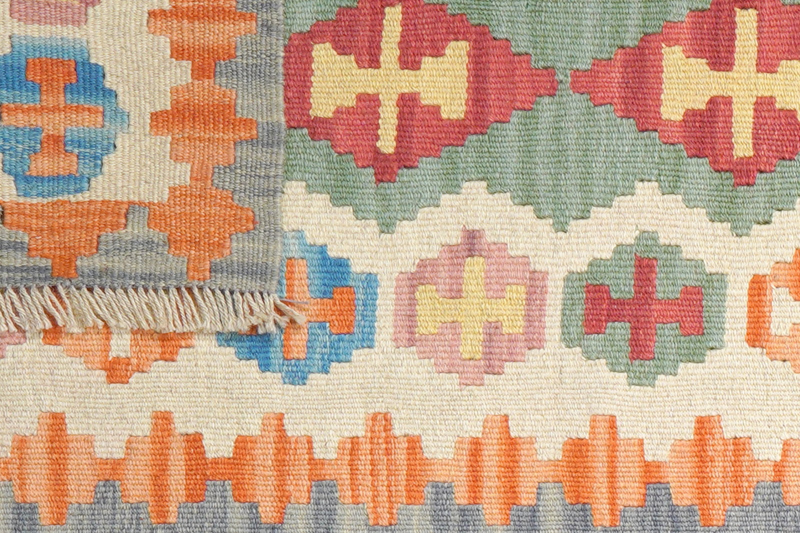 Kelim Gashgai — Handgefertigt, 249x61 cm, Beige, 100% Virgin Wool | View 7