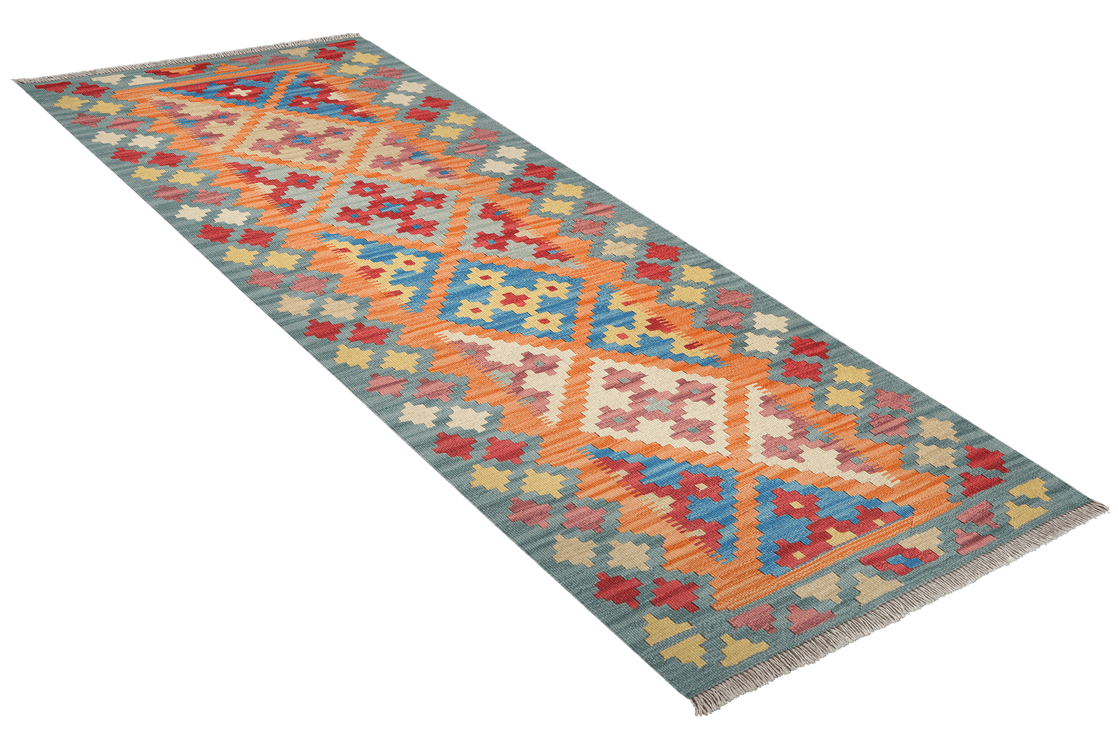 Kelim Gashgai — Handmade, 83x199 cm, Orange, 100% Virgin Wool | View 4