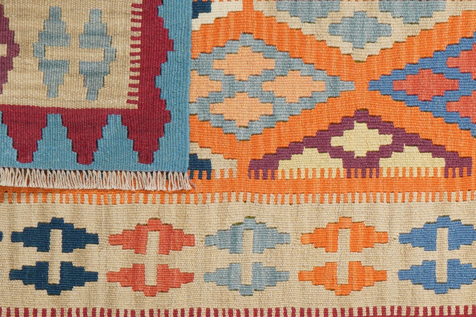 Kelim Gashgai — Handmade, 82x198 cm, Orange, 100% Virgin Wool | View 6