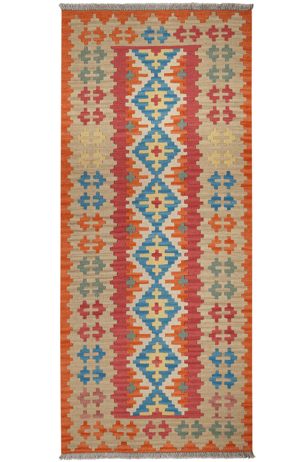 Kelim Gashgai — Handmade, 88x201 cm, Red, 100% Virgin Wool | Main view