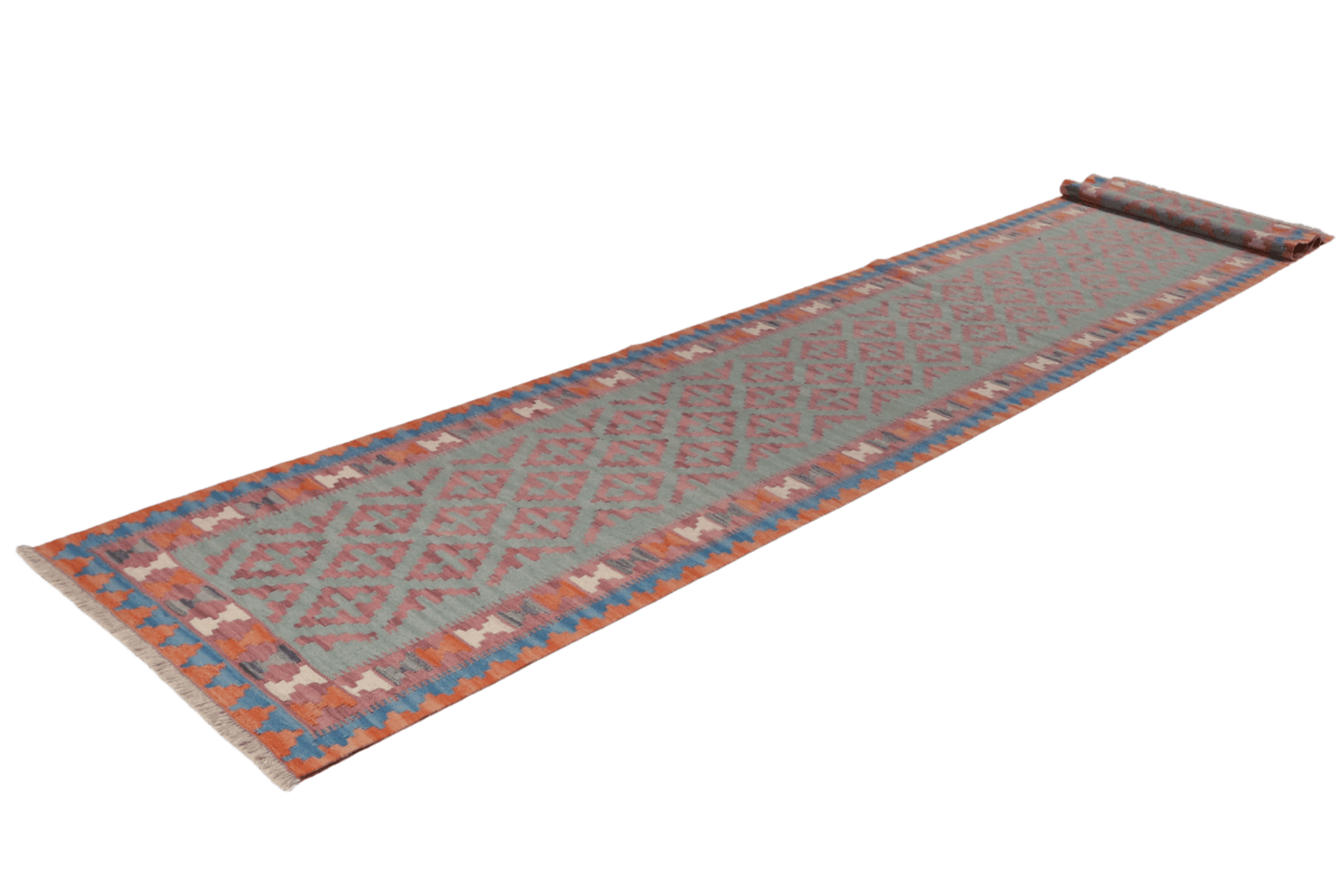 Kelim Gashgai — Handmade, 85x415 cm, Green, 100% Virgin Wool | View 6