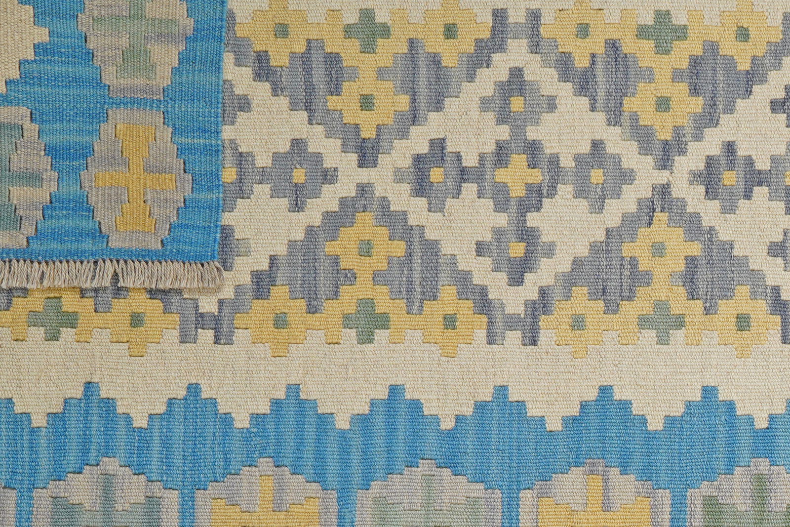 Kelim Gashgai — Handgefertigt, 249x88 cm, Blau, 100% Virgin Wool | View 7