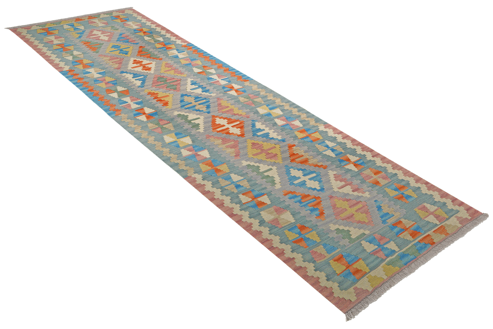Kelim Gashgai — Handgefertigt, 289x86 cm, Grün, 100% Virgin Wool | View 5