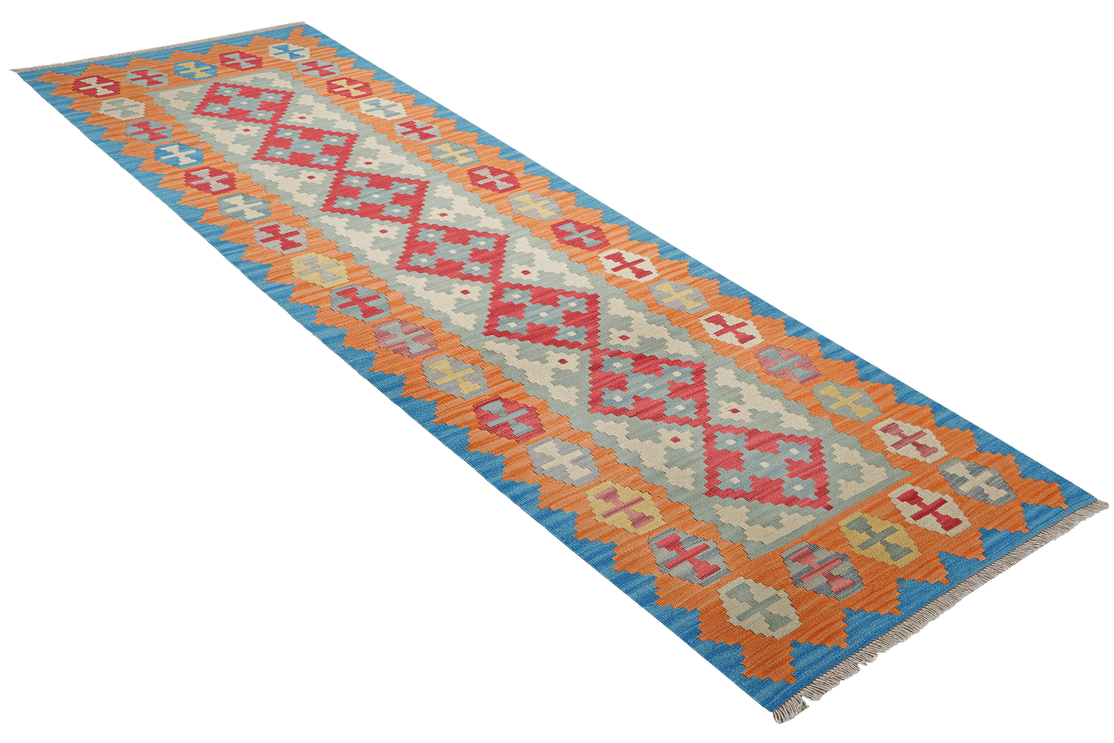Kelim Gashgai — Handmade, 84x287 cm, Green, 100% Virgin Wool | View 4
