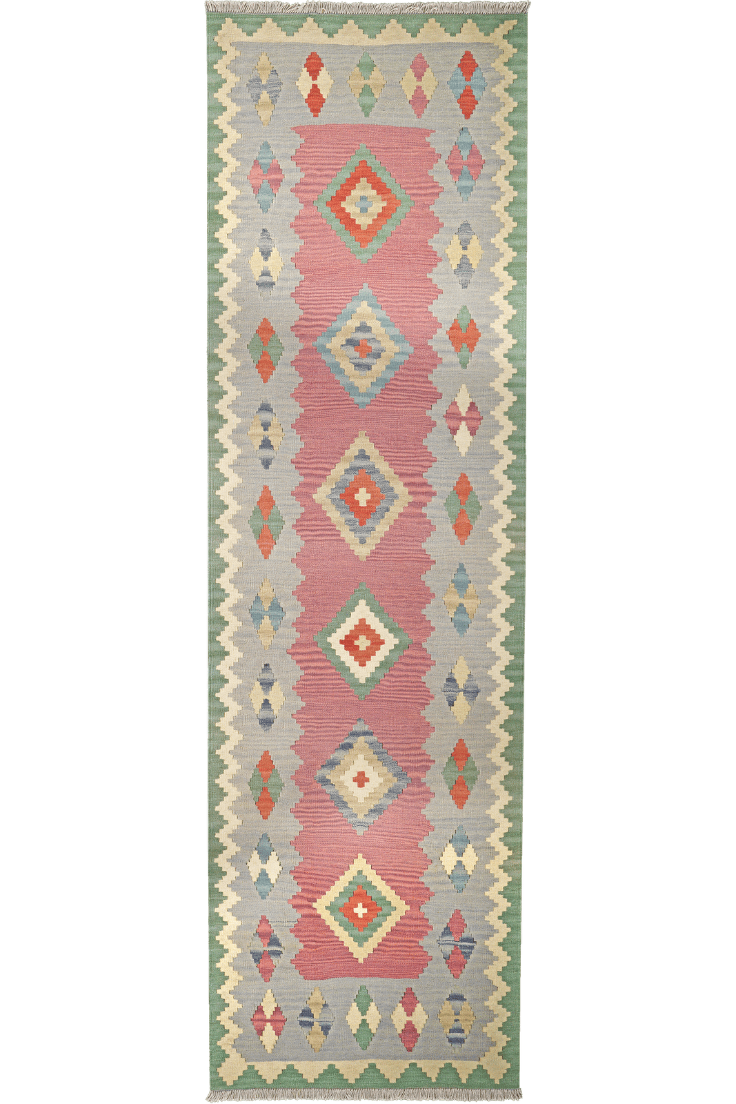 Kelim Gashgai — Handmade, 87x296 cm, Pink, 100% Virgin Wool | Main view