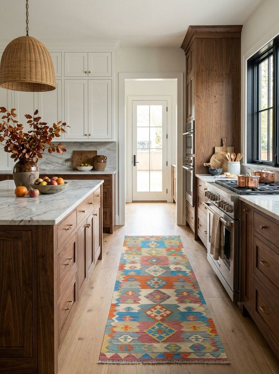 Kelim Gashgai — Handgefertigt, 299x100 cm, Bunt, 100% Virgin Wool | Back view