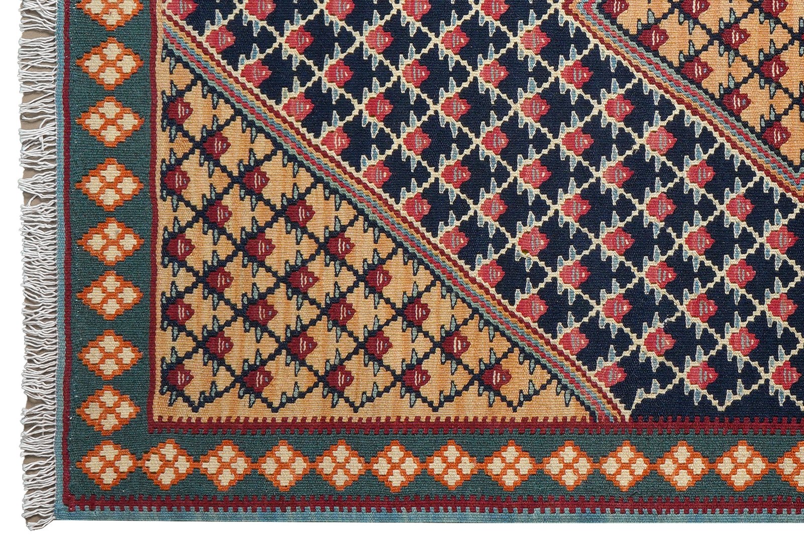 Kelim Senneh — Handmade, 105x148 cm, Blue, 100% Virgin Wool | View 3