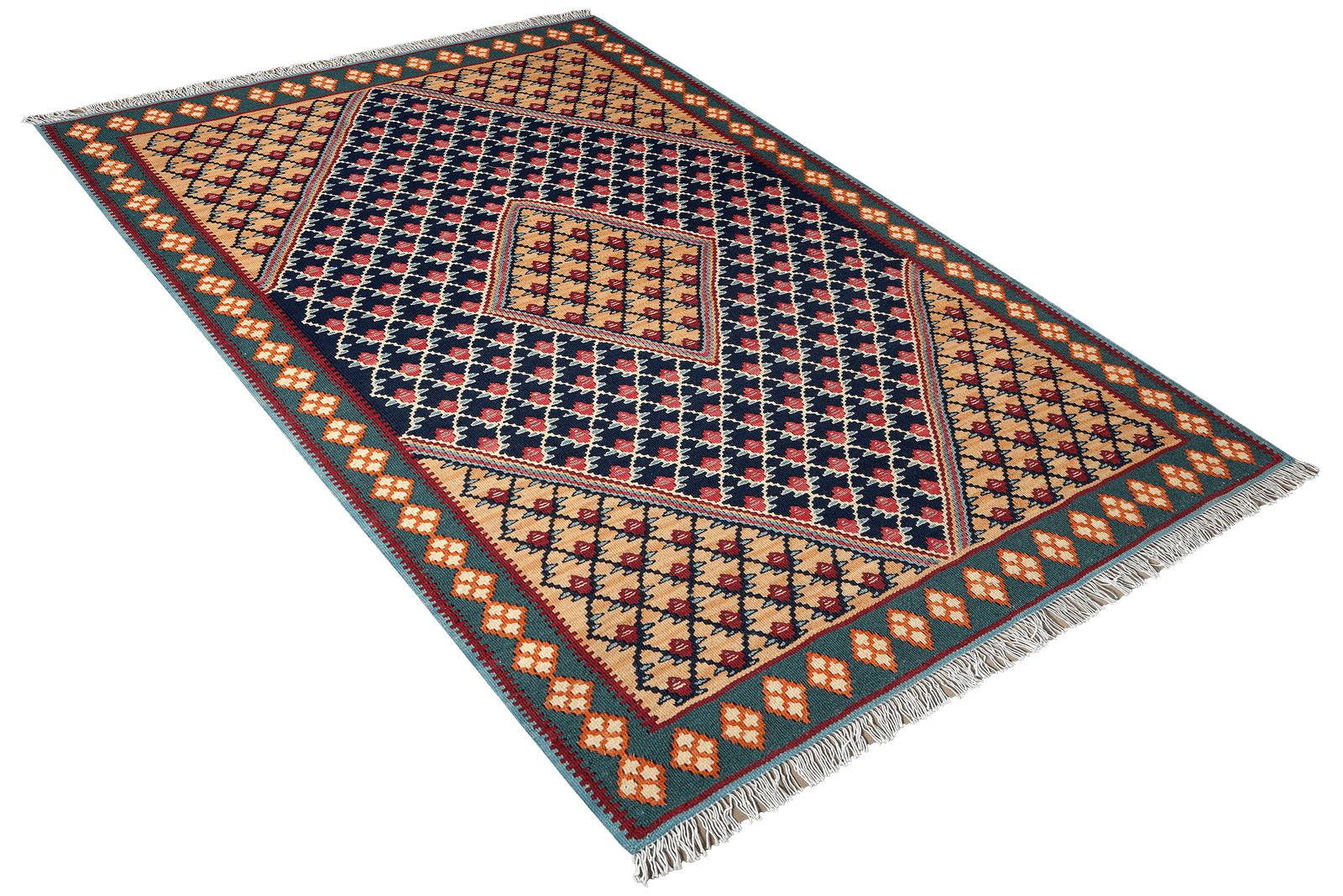 Kelim Senneh — Handmade, 105x148 cm, Blue, 100% Virgin Wool | View 4