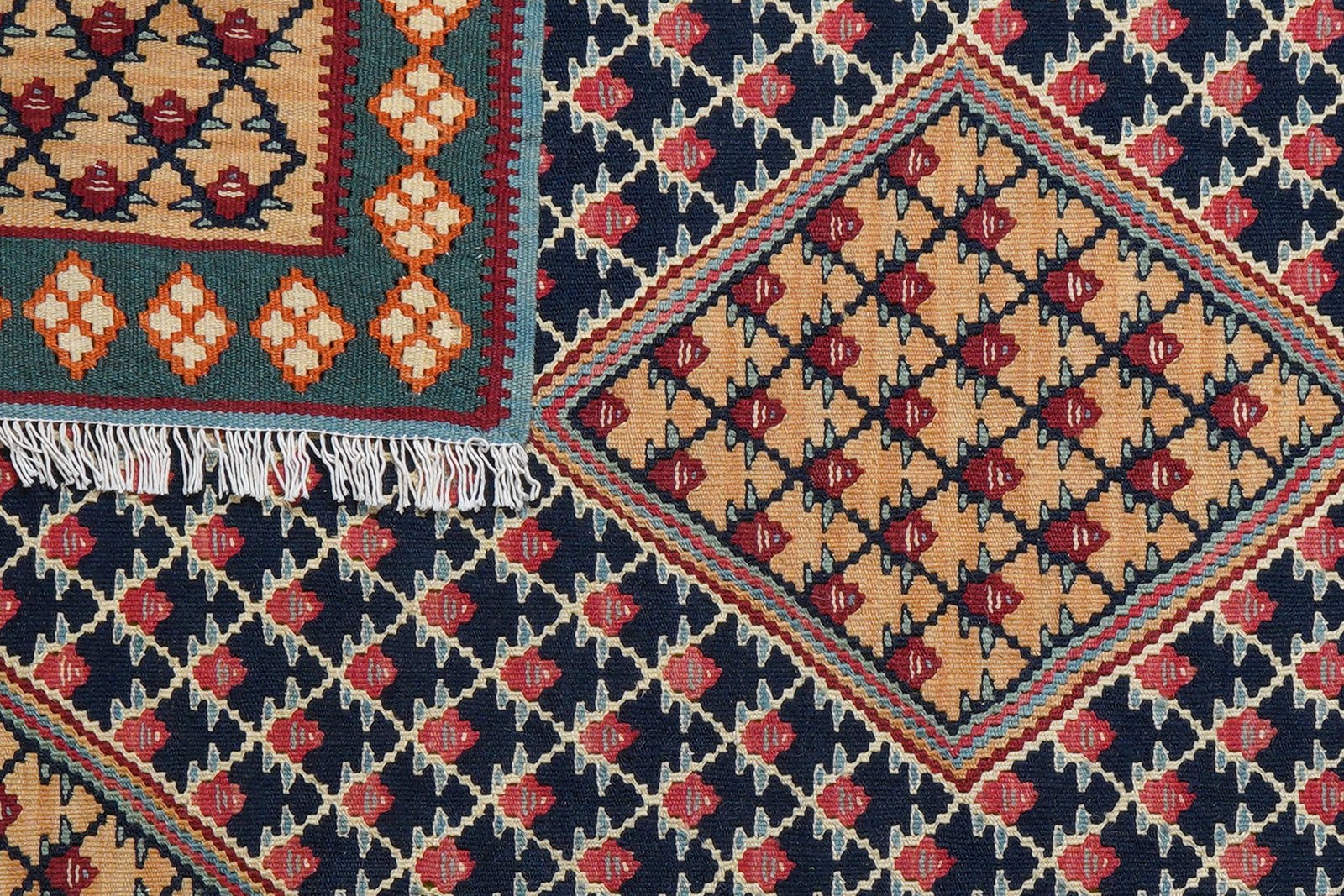 Kelim Senneh — Handmade, 105x148 cm, Blue, 100% Virgin Wool | View 6