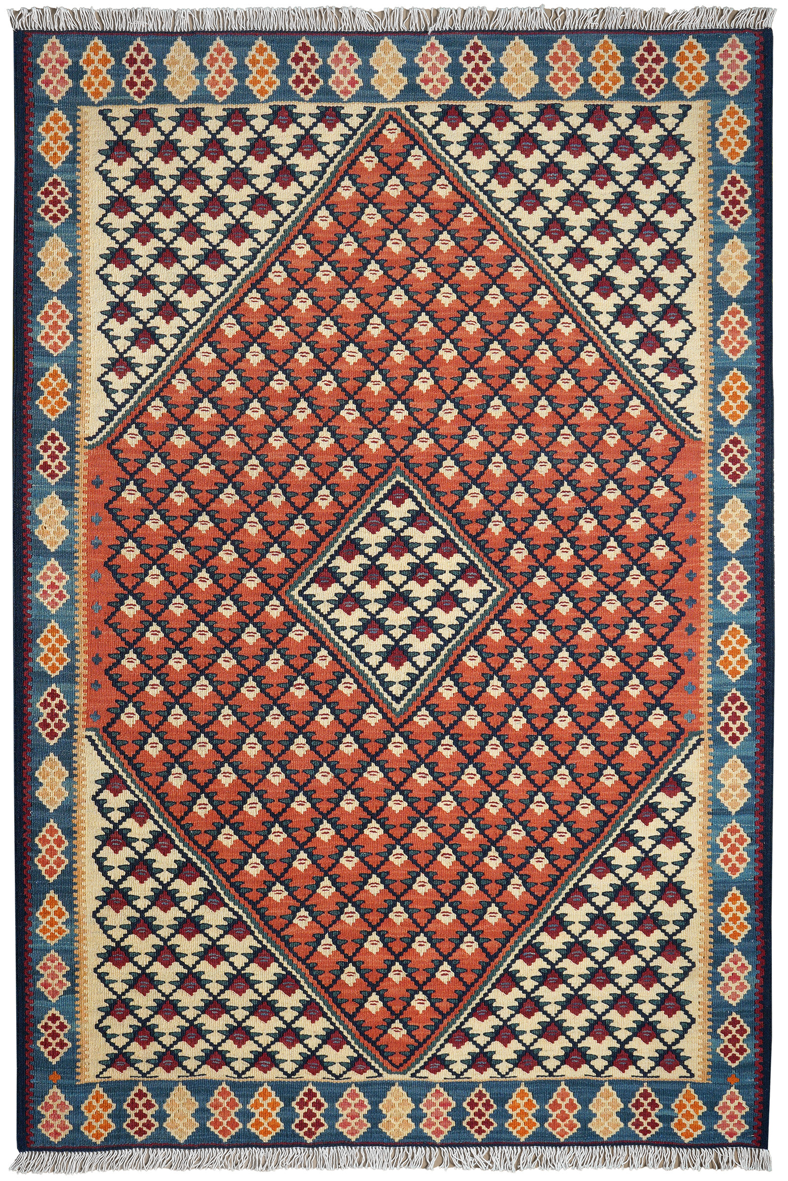 Kelim Senneh — Handgefertigt, 156x105 cm, Blau, 100% Virgin Wool | Main view