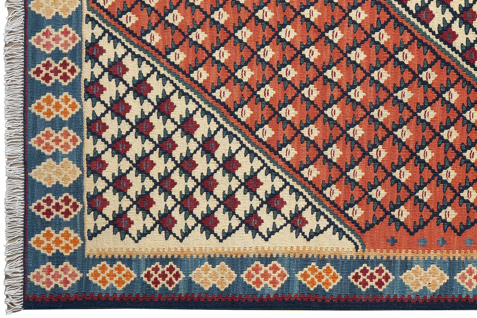 Kelim Senneh — Handgefertigt, 156x105 cm, Blau, 100% Virgin Wool | View 4