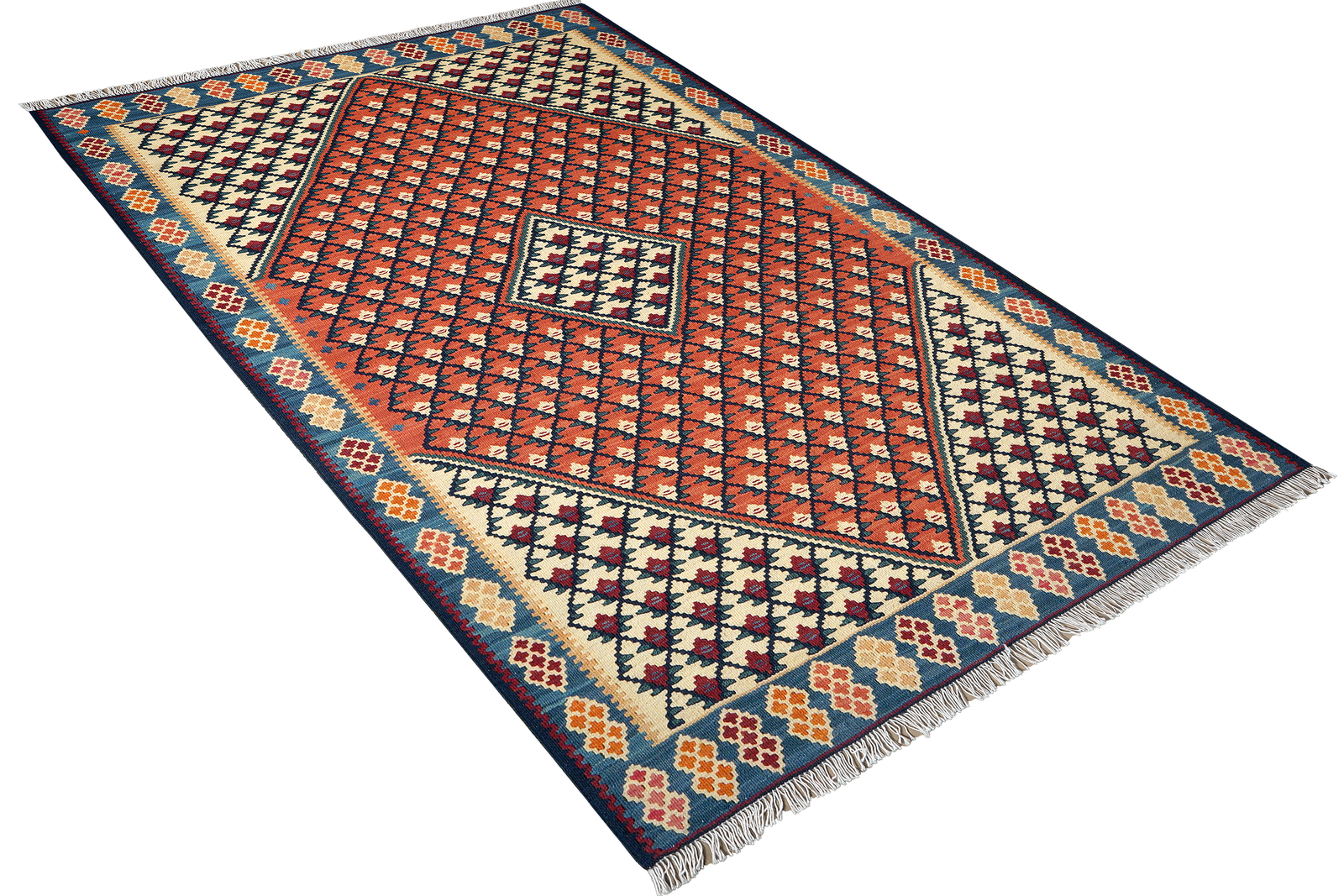Kelim Senneh — Handgefertigt, 156x105 cm, Blau, 100% Virgin Wool | View 5