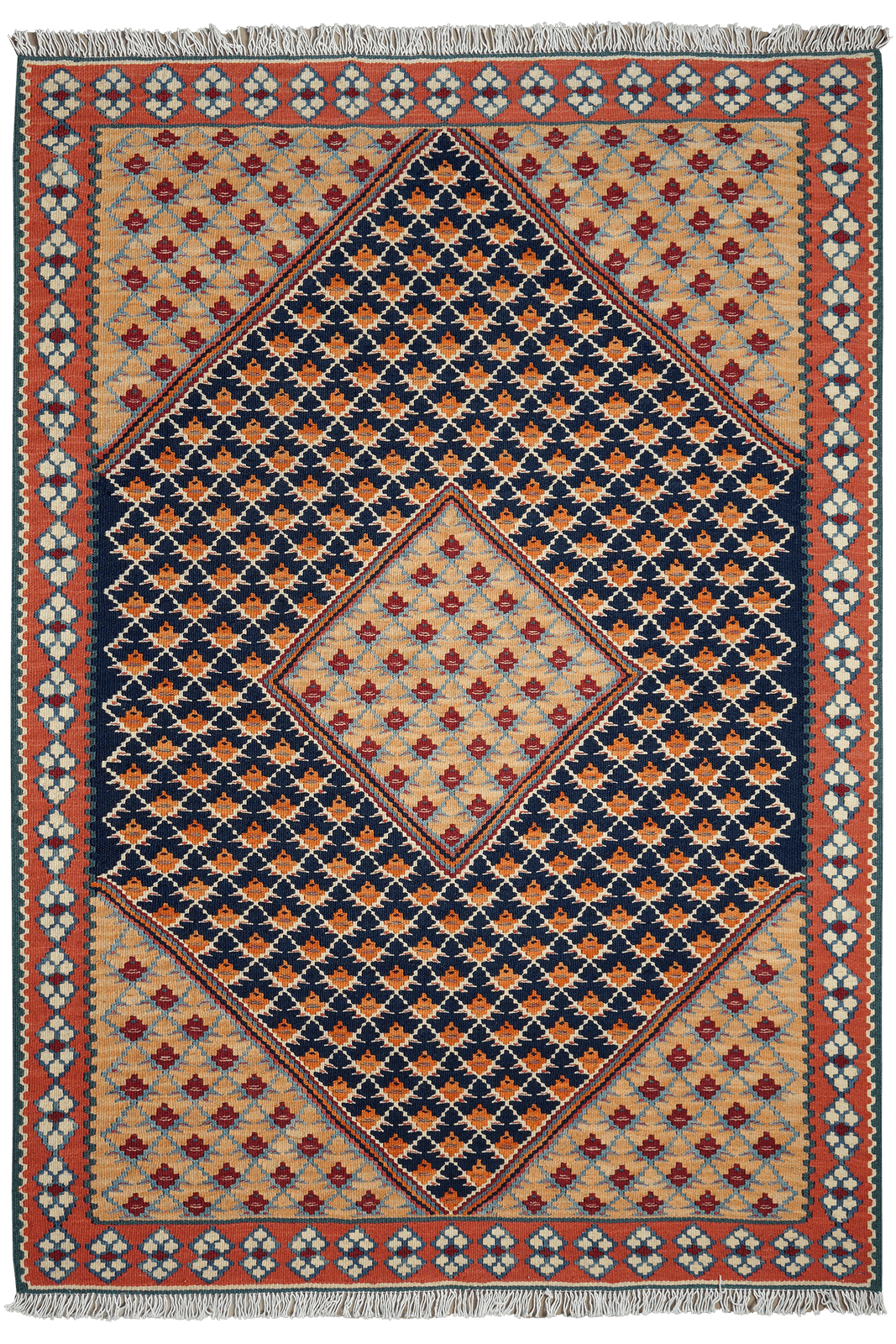 Kelim Senneh — Handmade, 106x150 cm, Blue, 100% Virgin Wool | Main view