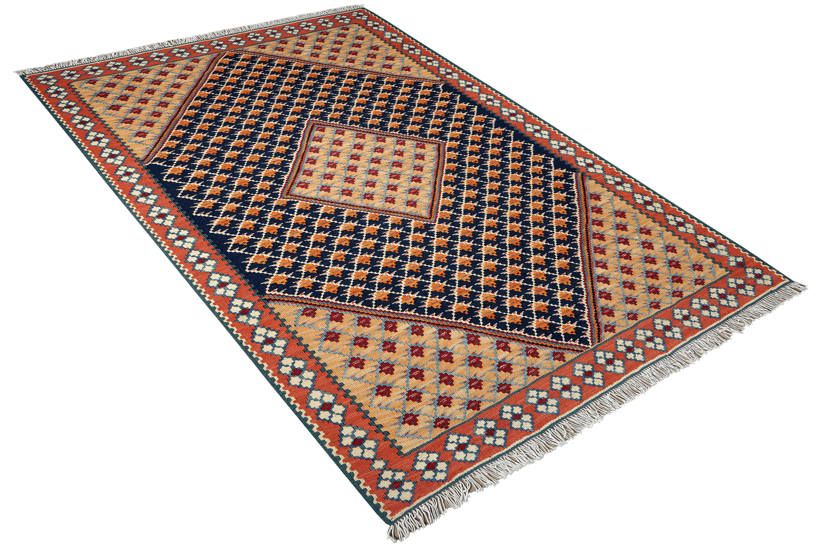 Kelim Senneh — Handmade, 106x150 cm, Blue, 100% Virgin Wool | View 4