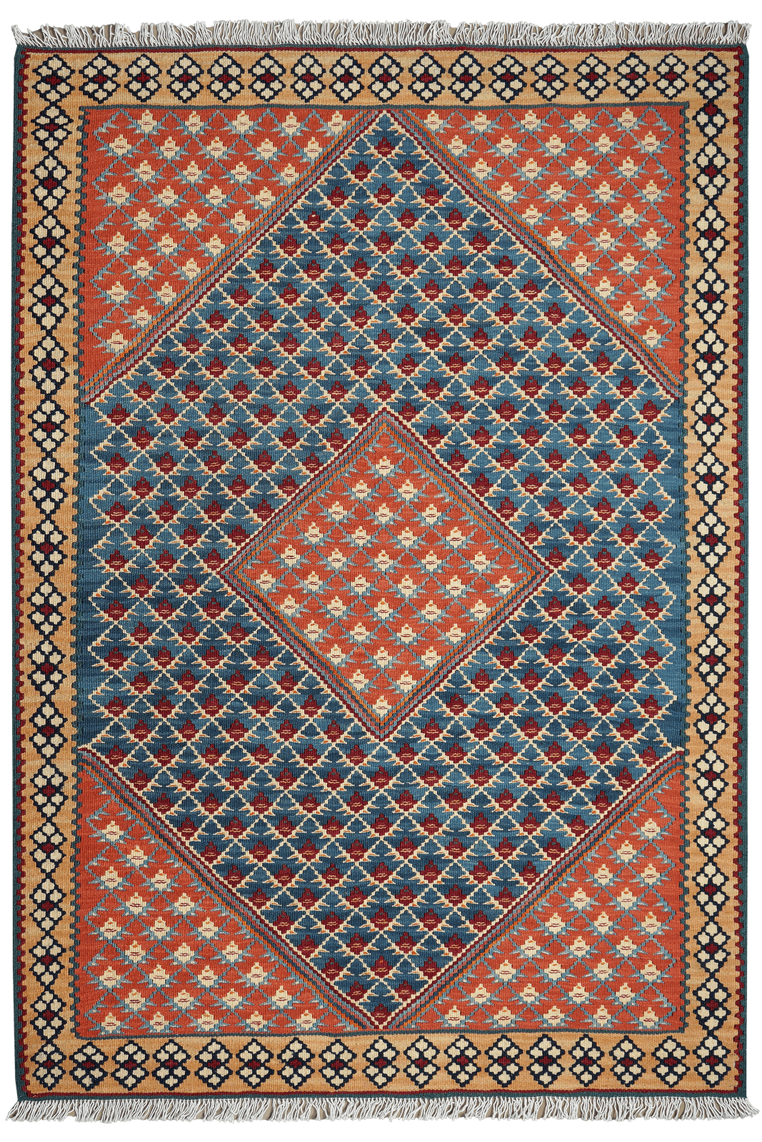 Kelim Senneh — Handmade, 106x151 cm, Blue, 100% Virgin Wool | Main view