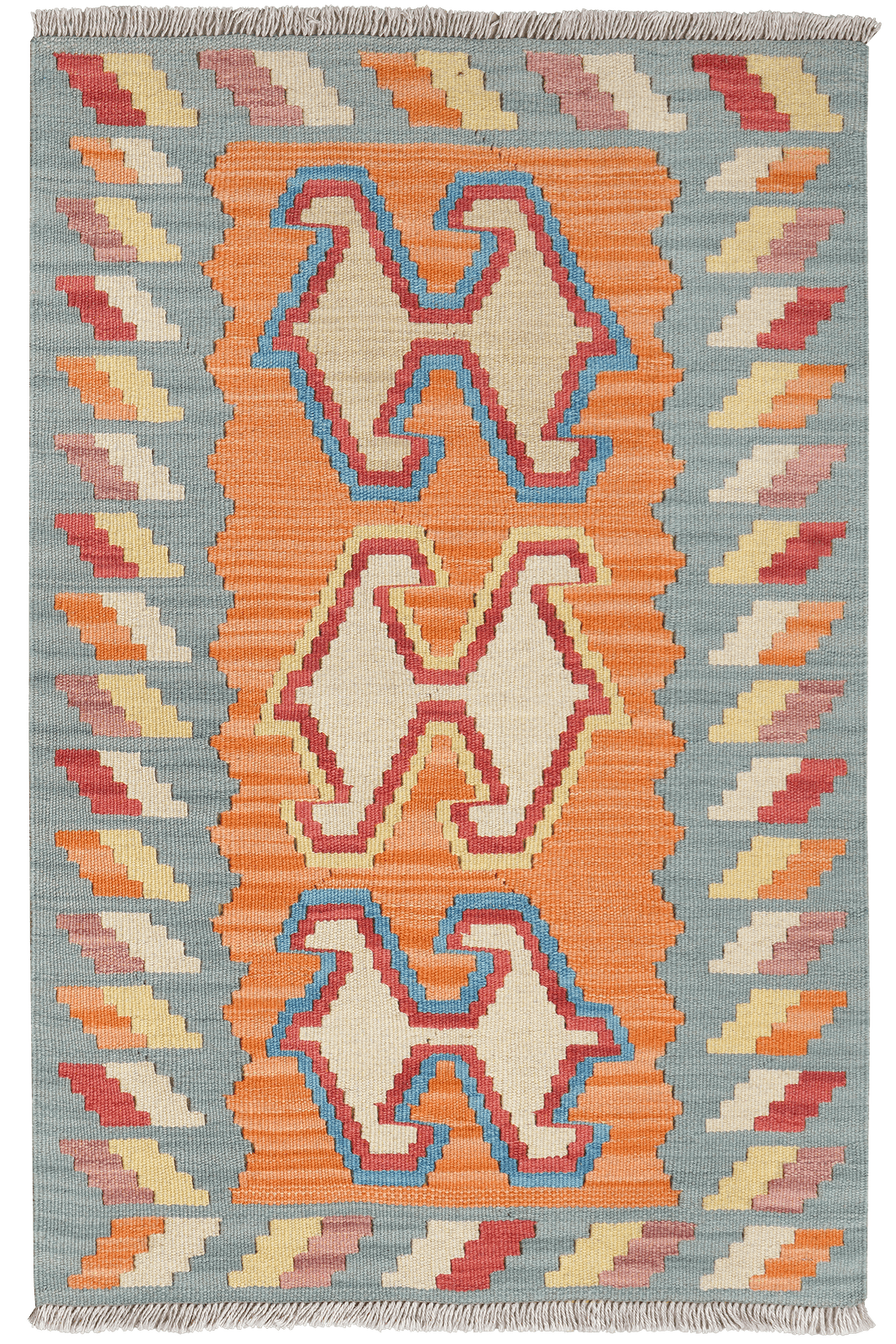 Kelim Gashgai — Handmade, 80x121 cm, Orange, 100% Virgin Wool | Main view