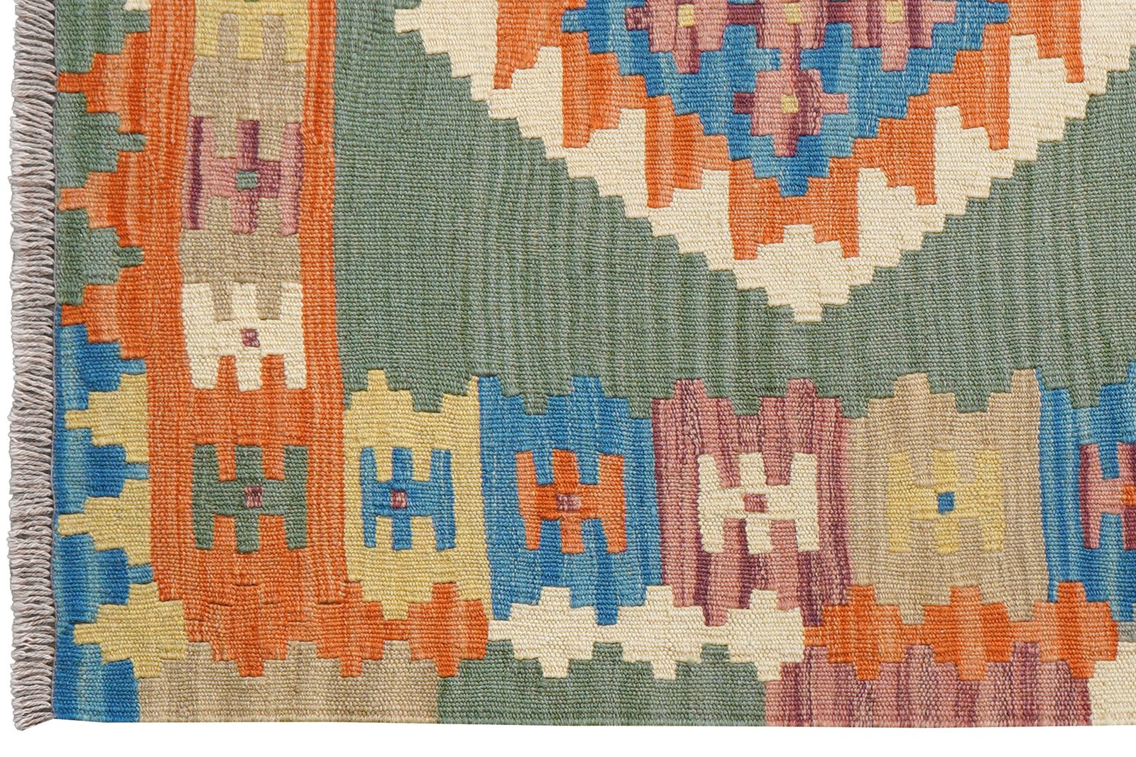 Kelim Gashgai — Handmade, 101x152 cm, Green, 100% Virgin Wool | View 3