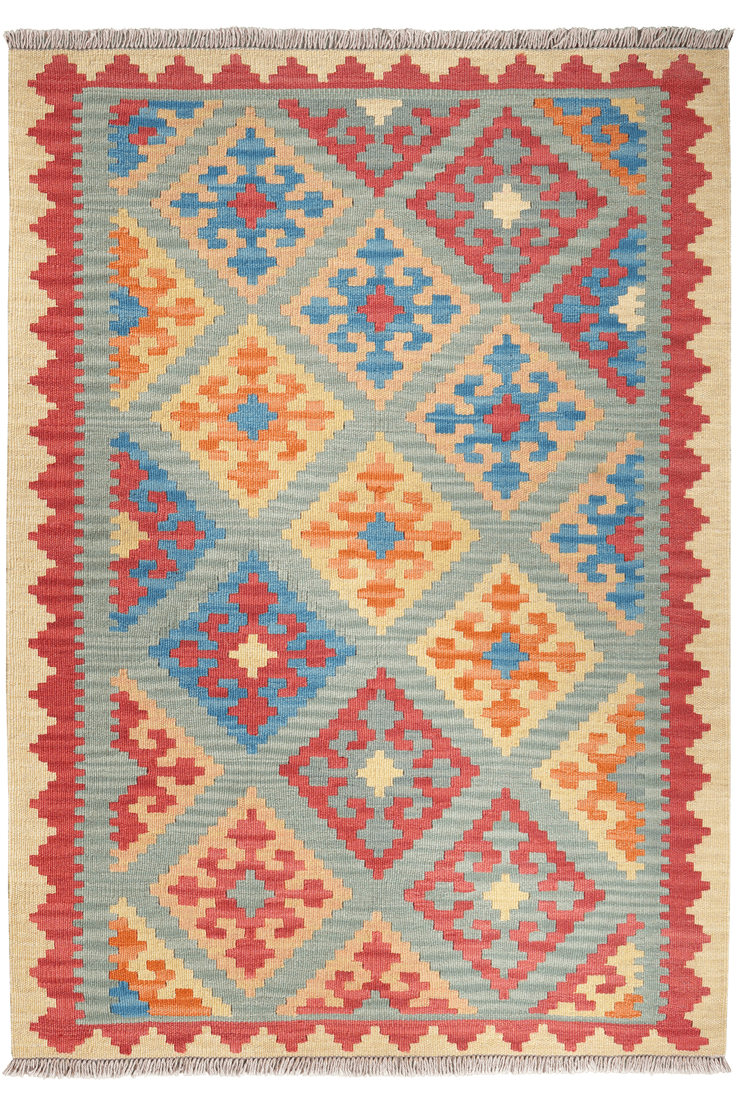 Kelim Gashgai — Handmade, 106x147 cm, Green, 100% Virgin Wool | Main view