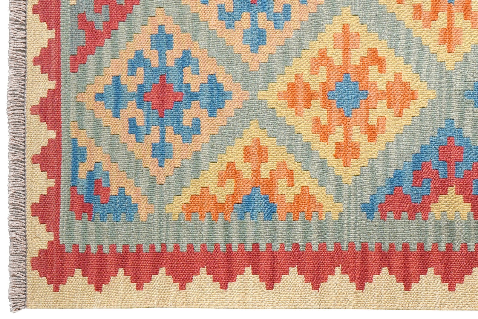 Kelim Gashgai — Handmade, 106x147 cm, Green, 100% Virgin Wool | View 3