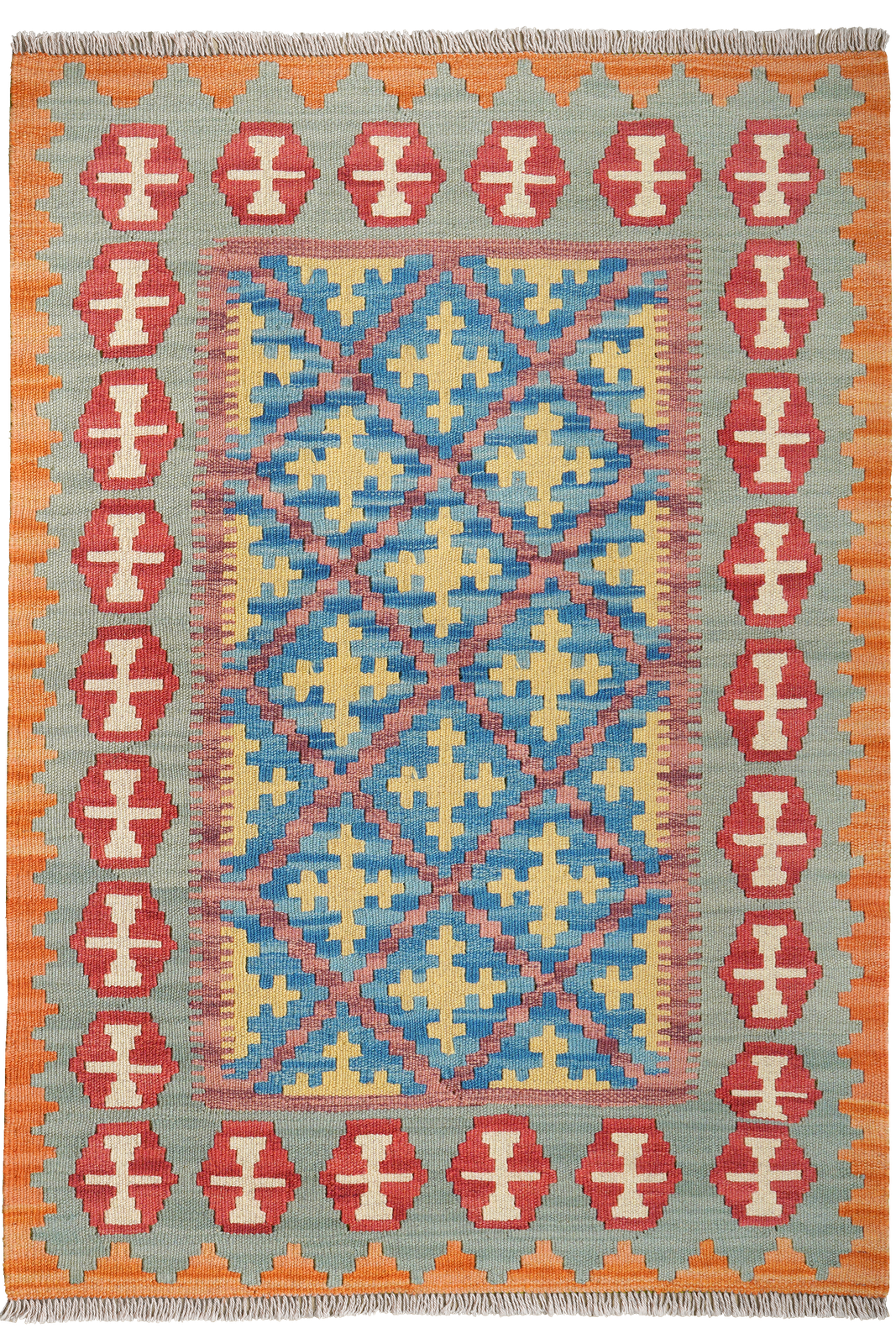 Kelim Gashgai — Handmade, 103x146 cm, Pink, 100% Virgin Wool | Main view