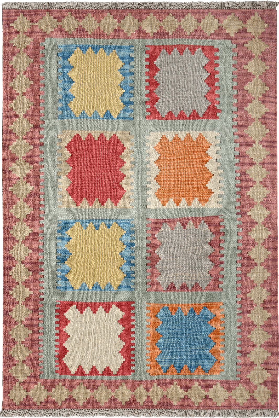 Kelim Gashgai — Handmade, 102x154 cm, Green, 100% Virgin Wool | Main view