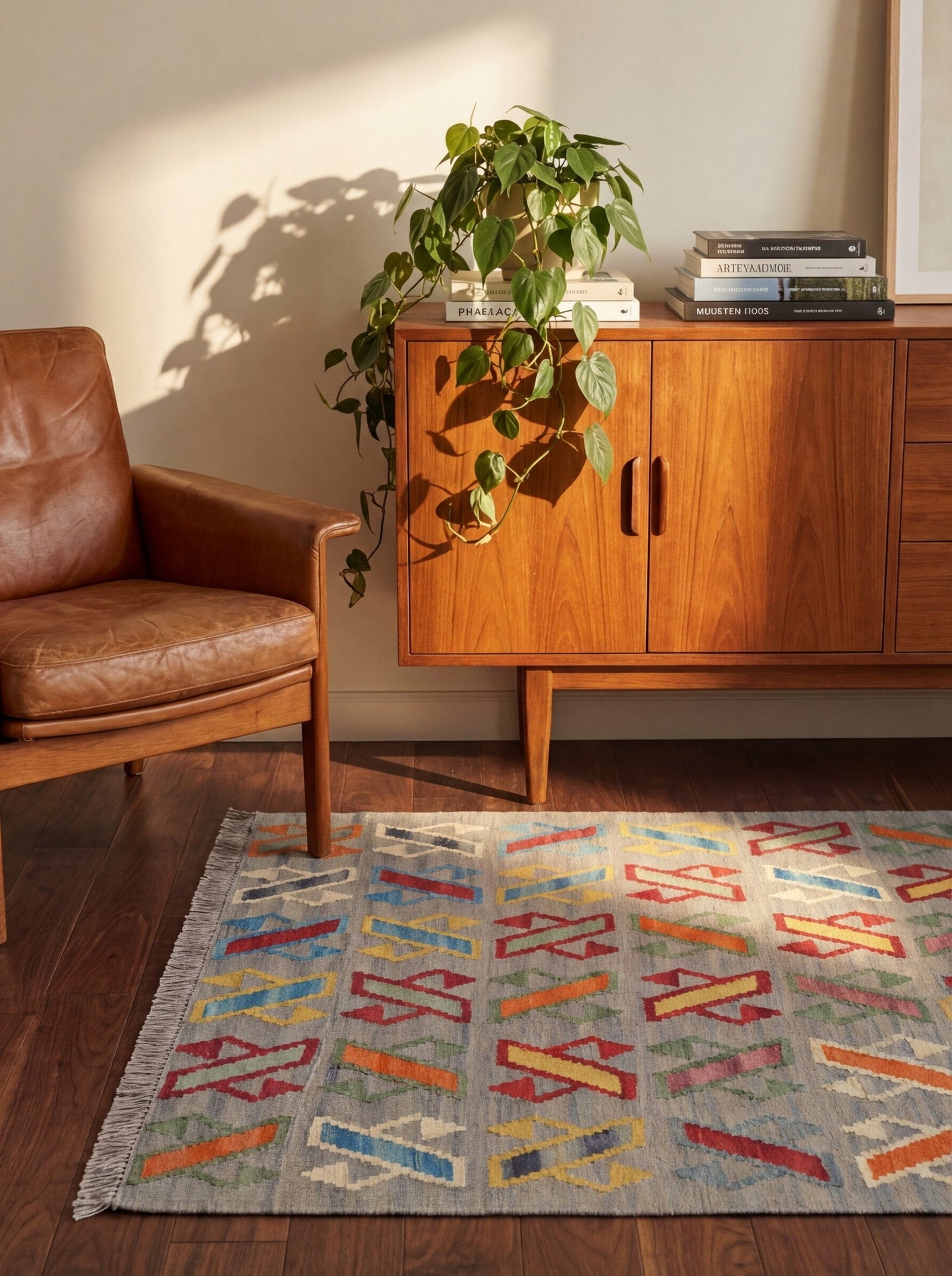 Kelim Gashgai — Handgefertigt, 150x102 cm, Grau, 100% Virgin Wool | Back view