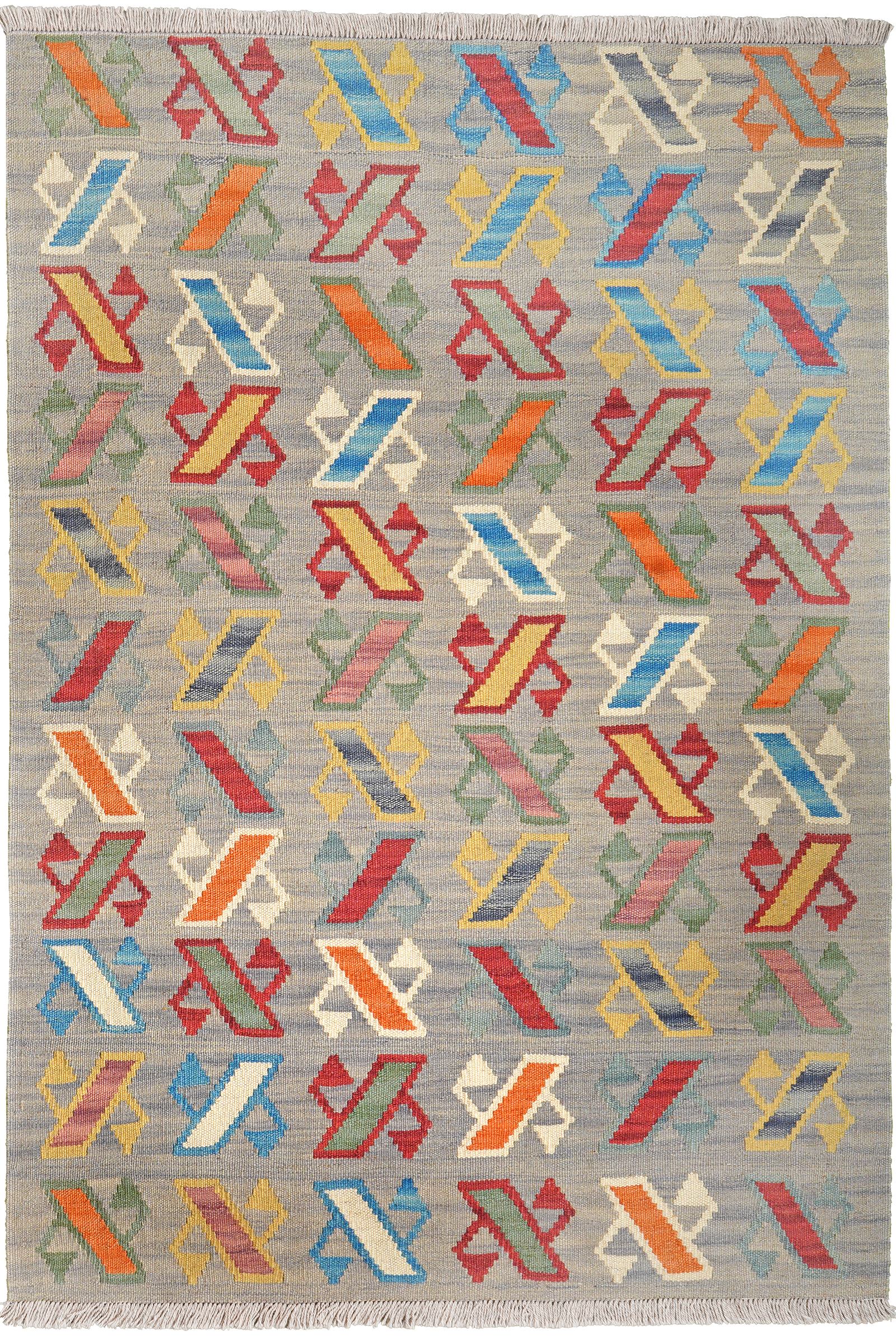 Kelim Gashgai — Handgefertigt, 150x102 cm, Grau, 100% Virgin Wool | Main view