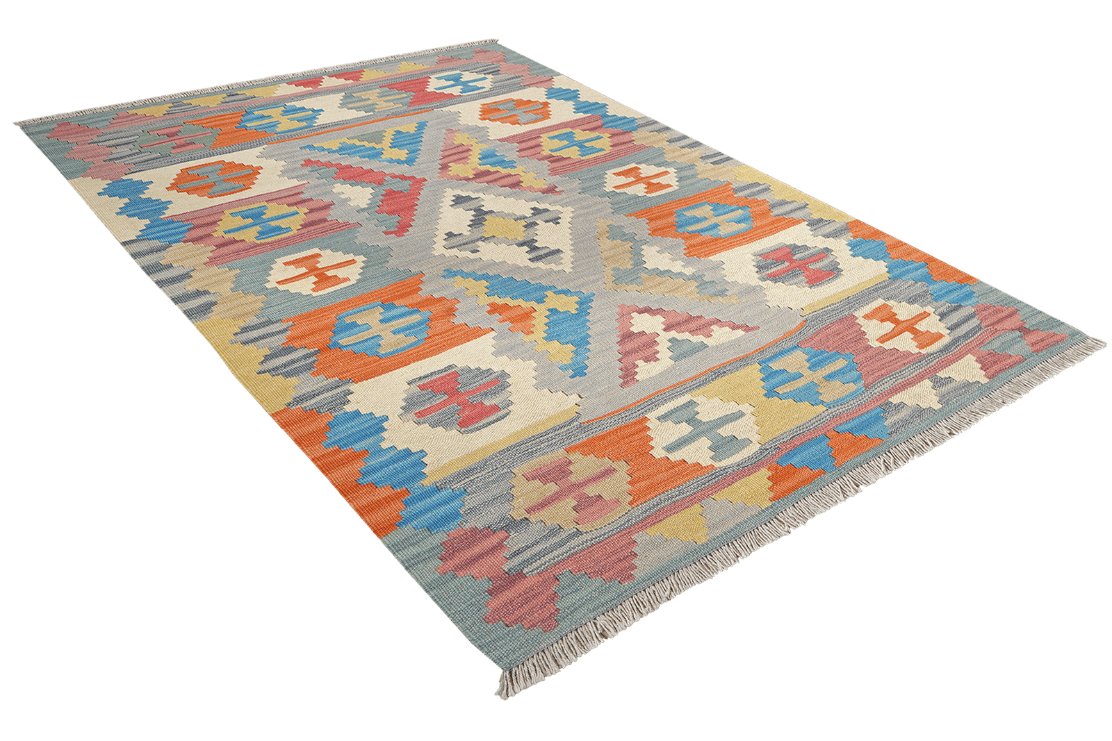 Kelim Gashgai — Handmade, 106x153 cm, Grey, 100% Virgin Wool | View 4